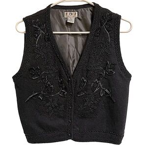 Black Beaded Lambswool Angora Sweater Vest Vintage Lined Minimalist Menswear L